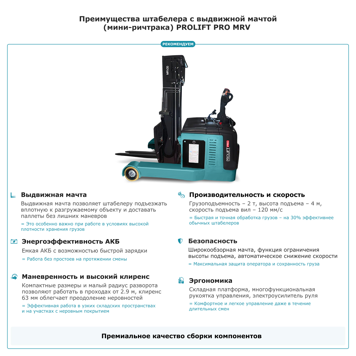 Штабелер с выдвижной мачтой (мини-ричтрак) PROLIFT PRO MRV2040 triplex FFL Li-ion